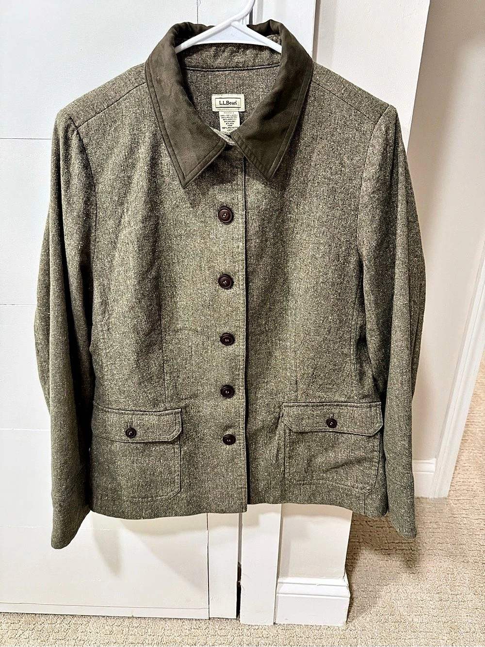L.L.Bean Women's Wool Blend Barn Jacket Marled Green Size 16